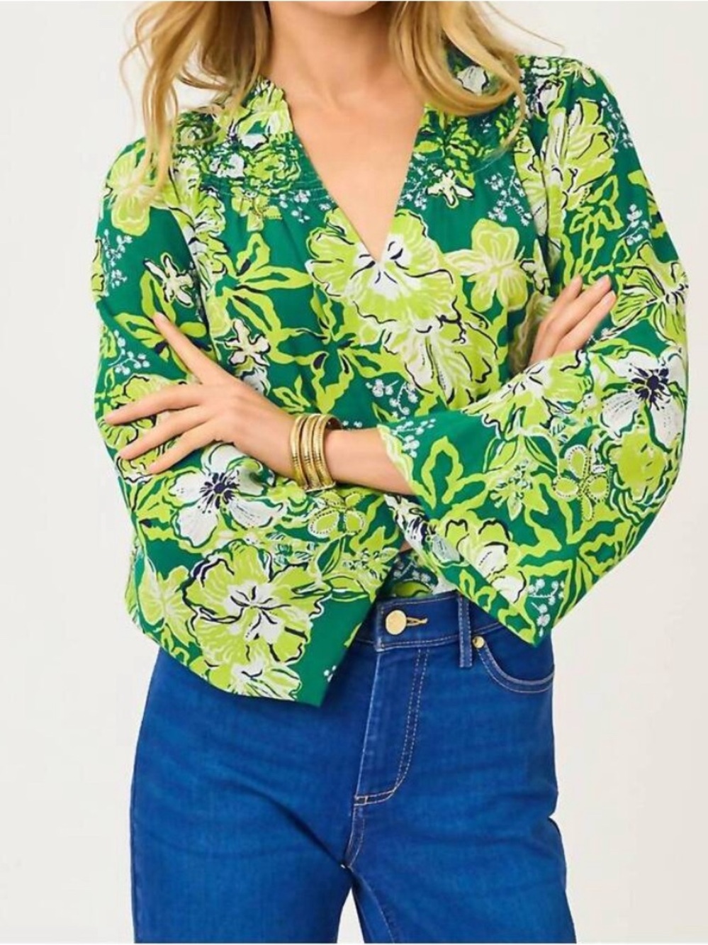 Lilly Pulitzer lourdes long sleeve blouse fiddle leaf green